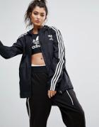 Adidas Originals Black Three Stripe Windbreaker Jacket - Black