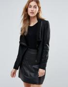 Muubaa High Neck Wrap Over Leather Jacket - Black