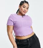 Asos Design Curve Slim Fit T-shirt With Lettuce Hem In Mixed Rib In Lilac-purple