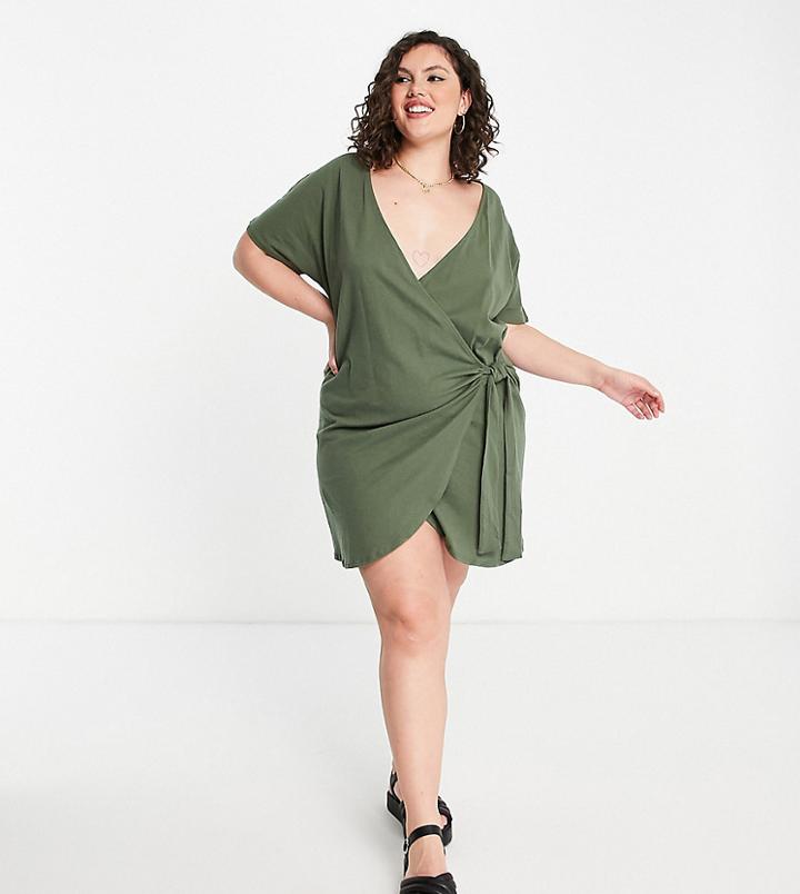 Asos Design Curve Wrap Dress In Green