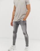 Siksilk Super Skinny Jeans With Monogram Side Logo-gray