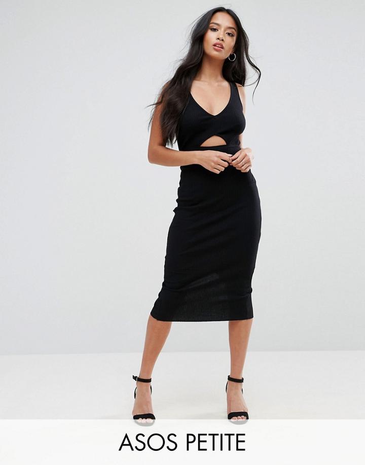 Asos Petite Midi Cut Out Elastic Waist Bodycon Dress - Black