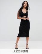 Asos Petite Midi Cut Out Elastic Waist Bodycon Dress - Black