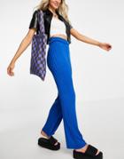 Topshop Knitted Rib Pants In Blue