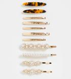 Asos Design Pack Of 11 Hair Clips In Mixed Tortoiseshell Pearl And Metal Designs