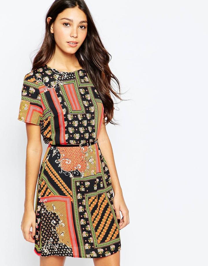 Style London Dress In Patchwork Print - Black