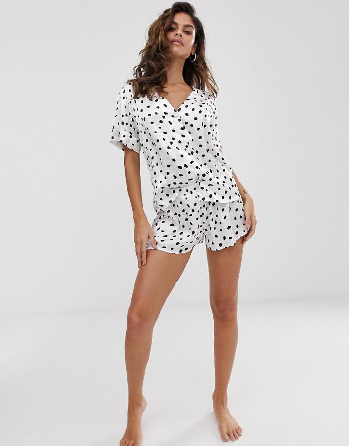 Asos Design Mix & Match Satin Splodge Spot Short - Multi