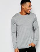 Asos Merino Wool Crew Neck Sweater In Gray - Light Gray Marl