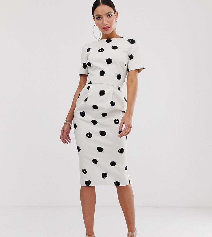 Asos Design Tall Midi Wiggle Dress In Mono Spot-multi