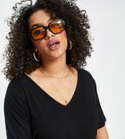 Asos Design Curve Oversized V-neck T-shirt In Rib In Black