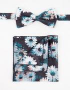 Bolongaro Trevor Floral Bow Tie & Pocket Square Set-black