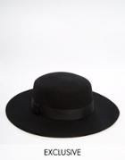 Reclaimed Vintage Wool Pork Pie Hat With Wide Brim - Black