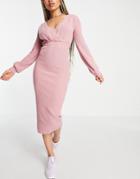 Skylar Rose Balloon Sleeve V-neck Sweater Dress In Pink