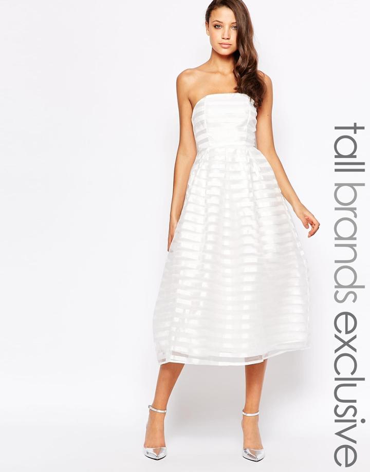 True Decadence Tall Bandeau Midi Dress In Organza Stripe - Cream