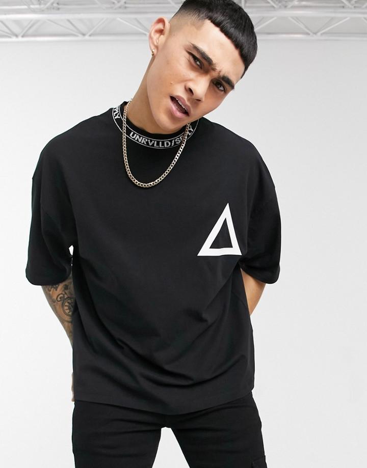 Asos Unrvlld Spply Oversized T-shirt With Logo Collar In Black