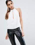 Asos Tie Neck Halter Top With Deep Plunge - White