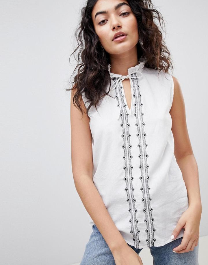 B.young Embroidered High Neck Blouse - White