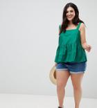 Asos Design Curve Smock Cami In Cotton - Green