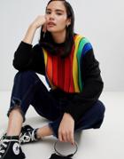 Asos Design Sweater In Vertical Rainbow Stripe - Multi