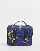 Asos Design Mini Satchel In Horse Chain Print - Black