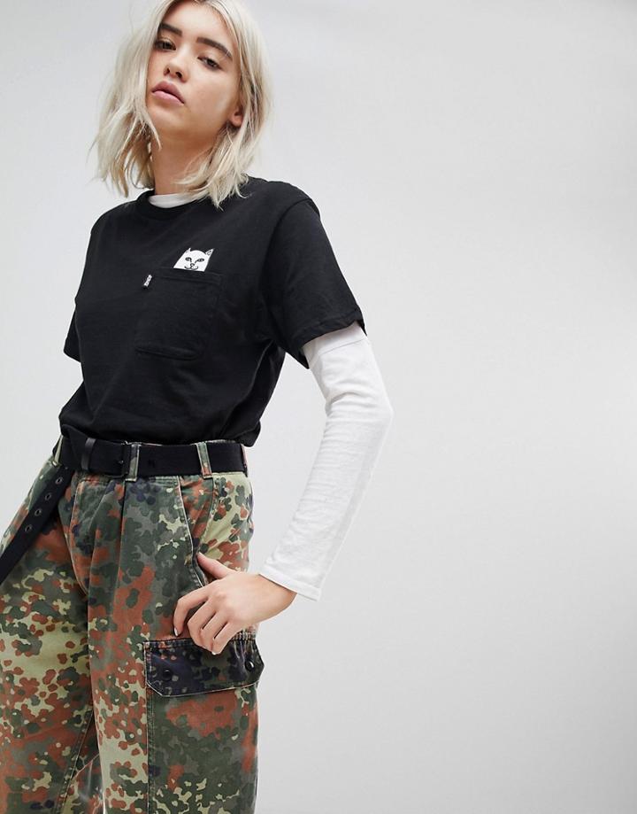 Ripndip Relaxed Pocket T-shirt With Rude Cat Print - Black
