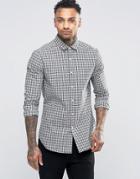 Asos Slim Shirt With Stretch In Monochrome Grid Check With Long Sleeves - White