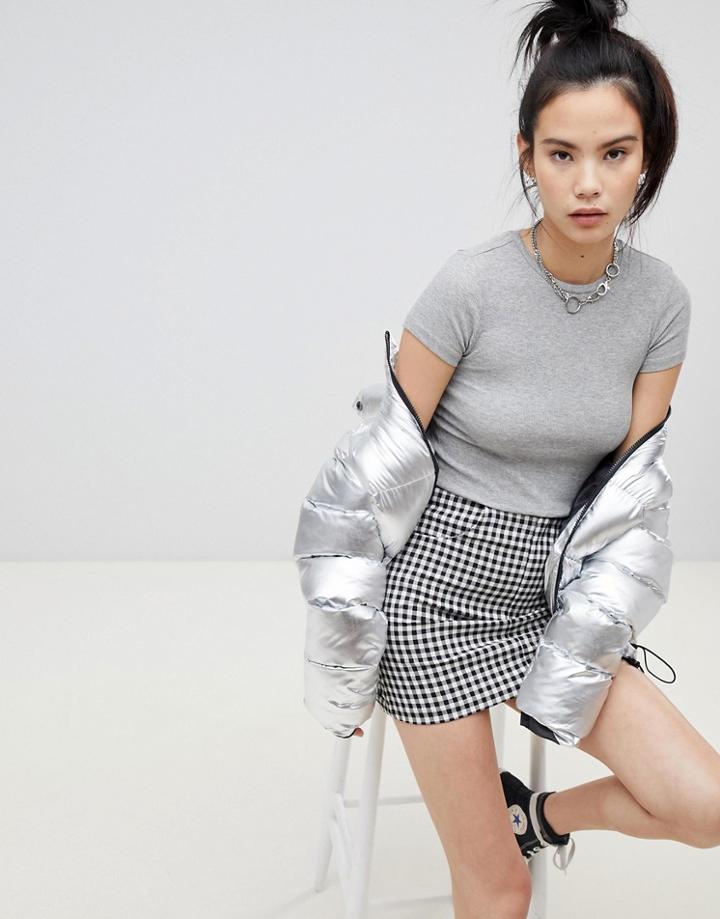 Pull & Bear Ribbed T Shirt - Gray