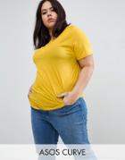 Asos Curve The Ultimate T-shirt With Curved Hem - Yellow