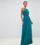 Little Mistress Tall Plunge Front Embellished Maxi Dress In Green - Green