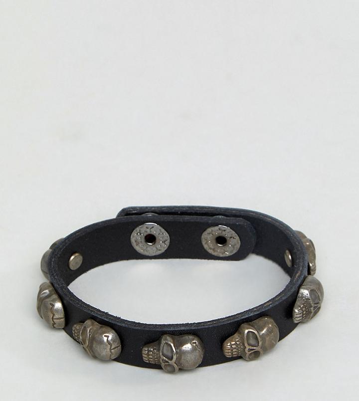 Reclaimed Vintage Inspired Leather Skull Bangle In Black Exclusive To Asos - Black
