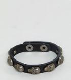 Reclaimed Vintage Inspired Leather Skull Bangle In Black Exclusive To Asos - Black