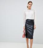 River Island Faux Leather Midi Pencil Skirt In Black - Black