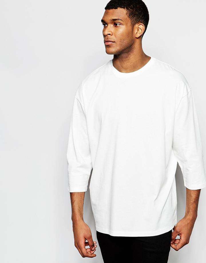 Asos Super Oversized 3/4 Sleeve T-shirt In Off White - Off White