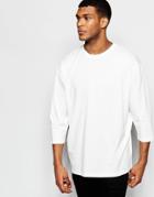 Asos Super Oversized 3/4 Sleeve T-shirt In Off White - Off White