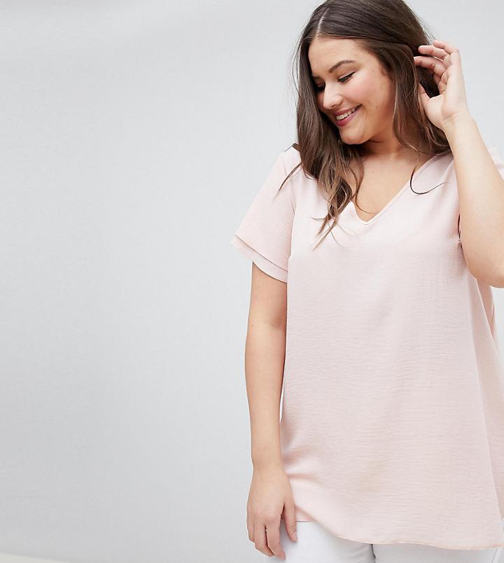 New Look Curve Frill Sleeve Top - Beige