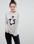 Brave Soul Penguin Dance Holidays Sweater - Gray