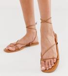 Missguided Barely There Flat Sandal With Tie Leg In Tan - Tan