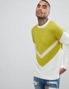Asos Knitted Midweight Sweater With Chevron Design - Green