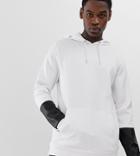 Asos Design Tall Hoodie In Poly Tricot With Pu Sleeve Panel In White - White