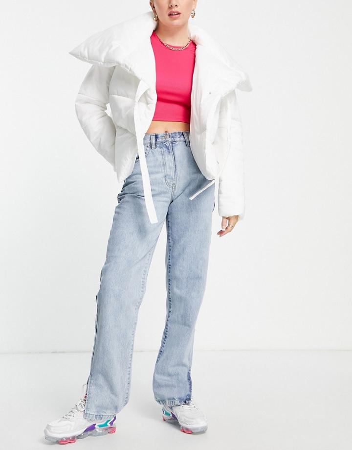 Rebellious Fashion Bleached Distressed Back Denim Jeans In Blue