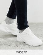 Asos Design Wide Fit Sneakers In White Mesh