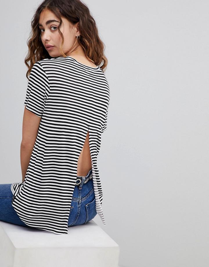 Cheap Monday Wager Striped Open Back T-shirt - Black