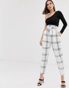 Asos Design High Waist Balloon Tapered Pants In Grid Check-multi