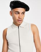 Asos Design Muscle Rib Sleeveless Zip Through Polo In Beige-neutral