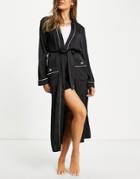 River Island Satin Kimono With Piping Detail In Black