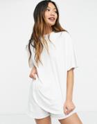Asos Design High Neck T-shirt With Curved Hem In White-grey