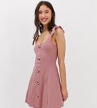 Asos Design Tall Mini Button Through Slub Sundress With Tie Shoulders-pink