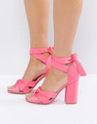 New Look Satin Wrap Around Block Heeled Sandals - Pink