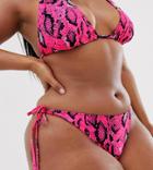 Asos Design Curve Mix And Match Tie Side Bikini Bottom In Pink Neon Snake