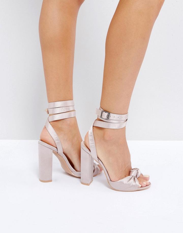 Public Desire Tropical Satin Heeled Sandals - Beige